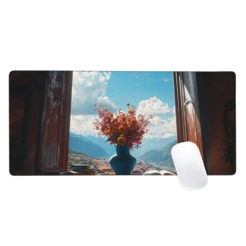 Mauspad XXL 900x400mm, Wolke Mousepad Fenster Gaming Mauspad Groß, Vernähte Kanten, Wasserdichtt rutschfeste Gummibasis, Schreibtisch Schutz, Gaming Zubehör für Maus und Tastatur, Home Decor Z2-551 von Zaafeen