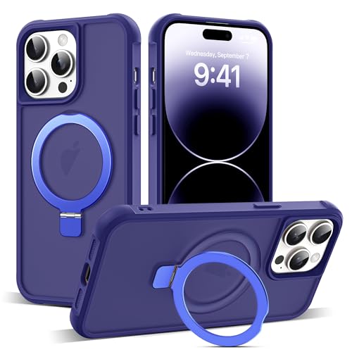 Zalinbo für iPhone 14 Pro Hülle [O-Ring Stand & Unsichtbarer Ständer] Magnetkraft Handyhülle iPhone 14 Pro Case All-in-One Matt Stoßfest [Militärschutz] Schutzhülle Dünn, Blau von Zalinbo