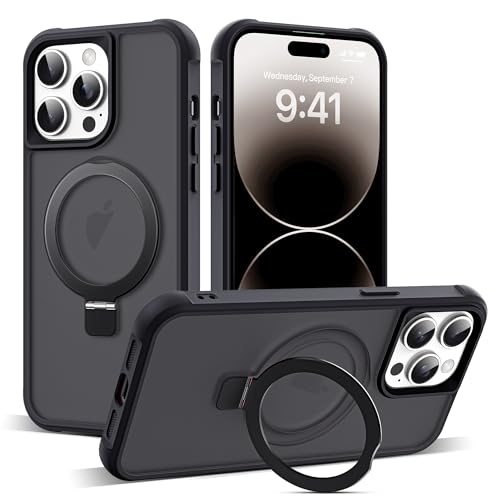 Zalinbo für iPhone 14 Pro Hülle [O-Ring Stand & Unsichtbarer Ständer] Magnetkraft Handyhülle iPhone 14 Pro Case All-in-One Matt Stoßfest [Militärschutz] Schutzhülle Dünn, Schwarz von Zalinbo