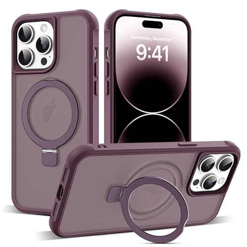 Zalinbo für iPhone 14 Pro Hülle [O-Ring Stand & Unsichtbarer Ständer] Magnetkraft Handyhülle iPhone 14 Pro Case All-in-One Matt Stoßfest [Militärschutz] Schutzhülle Dünn, Wine Rot von Zalinbo