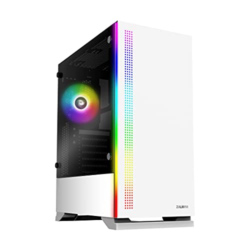 Zalman S5 ATX PC Gehäuse Midi Tower, Tempered Glass Case, Gaming Gehäuse RGB Glas mit Lüfter, Computer Gehäuse ATX Gaming Tower, Weiß von Zalman