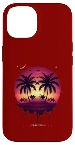 Hülle für iPhone 14 Tropic Vibes im Retro-Stil bei Sonnenuntergang: Trage dich ins Paradies von Zawles Designs