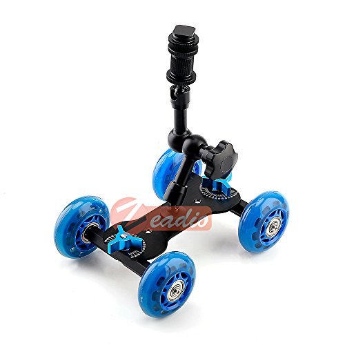 Zeadio 7 "Magic Arm Tabletop tragbare Skater Dolly Triebwagen Kits für alle LCD-Feldmonitor, Canon Nikon alle Video DSLR-Kamera Rig, Blitzlicht, Mikrofon (blau) von Zeadio