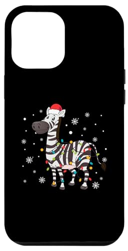 Hülle für iPhone 12 Pro Max Zebra trägt Weihnachtsmannmütze, Schneeflocken, Weihnachtsbeleuchtung von Zebra Santa Claus Christmas Apparel