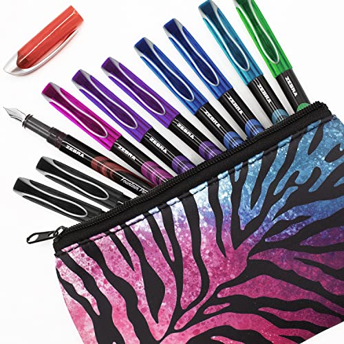 Zebra Fuente Einweg-F llfederhalter, farbige Tinte, 10 St ck, inklusive gestreiftem Federm ppchen in Rosa und Blau von Zebra Pen