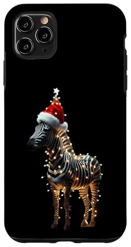 Hülle für iPhone 11 Pro Max Zebra mit Weihnachtsmannmütze und Weihnachtsbeleuchtung Zoo Keeper Xmas von Zebra With Santa Hat And Christmas Products