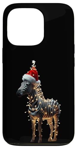 Hülle für iPhone 13 Pro Zebra mit Weihnachtsmannmütze und Weihnachtsbeleuchtung Zoo Keeper Xmas von Zebra With Santa Hat And Christmas Products