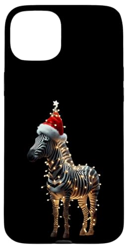 Hülle für iPhone 15 Plus Zebra mit Weihnachtsmannmütze und Weihnachtsbeleuchtung Zoo Keeper Xmas von Zebra With Santa Hat And Christmas Products