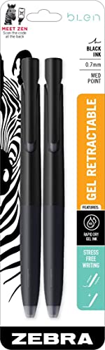 Zebra Pen bLen Druckkugelschreiber, schwarzer Schaft, mittlere Spitze, 0,7 mm, schwarze Tinte, 2 Stück von Zebra Pen