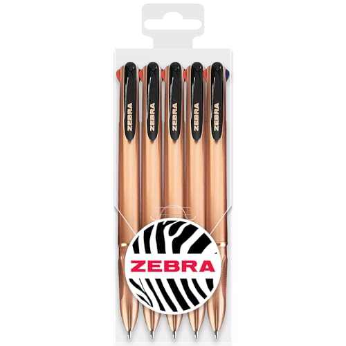 Zebra Z-Grip Elegance 4-in-1 Druckkugelschreiber, 1,0 mm, rotgoldener Schaft, Schwarz, Blau, Rot, Grün, 5 Stück von Zebra Pen