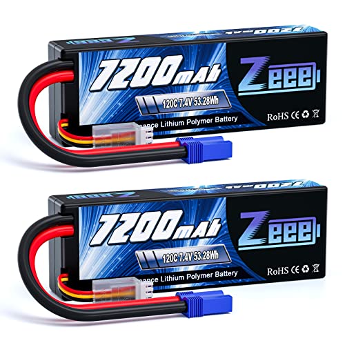 Zeee 2S Lipo Akku 7,4V 120C 7200mAh mit EC5-Stecker Hardcase RC Akku für RC-Autos, LKWs, RC-Fahrzeuge, Truggy, Buggy, Panzer, Hubschrauber, Flugzeug, Rennmodelle (2Pack) von Zeee