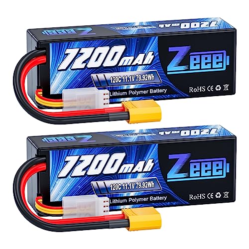 Zeee 3S Lipo Akku 11,1V 120C 7200mAh mit XT90 Stecker Hardcase RC Akku für Fahrzeuge im Maßstab 1/8 1/10, RC-Auto, Panzer, Truggy, Buggy, RC-Trucks, Boote (2Pack) von Zeee