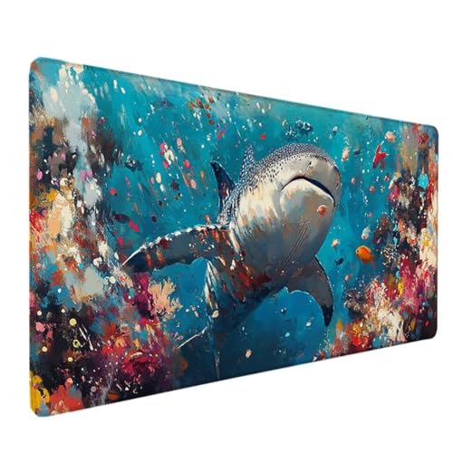 Blau Mousepad XXL 120 x 60 cm Schreibtischunterlage, Gaming Mauspad Hai Mouse Pad Wasserdicht und Langlebig Mousepad Groß mit Vernähte Kanten für PC, Laptop, Gaming, Büro, Zuhause Deko Geschenk J-X von Zeipopge