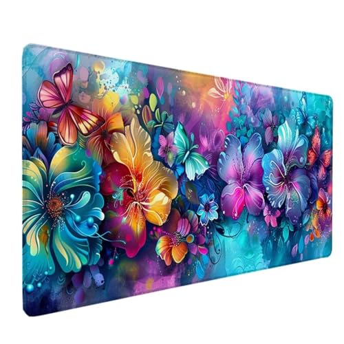 Farbe Mousepad XXL 700x300x3MM Schreibtischunterlage, Gaming Mauspad Schmetterling Mouse Pad Wasserdicht und Langlebig Mousepad Groß mit Vernähte Kanten für PC, Laptop, Gaming, Büro, Zuhause Deko J-1 von Zeipopge