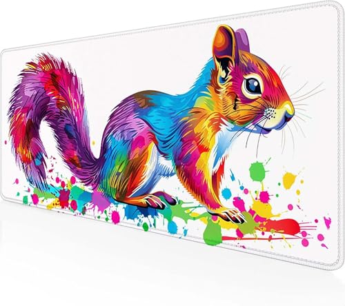 Gaming Mauspad Eichhörnchen Mauspad XXL 900x400mm, Gaming Zubehör Weiß Mauspad Gaming rutschfeste Gummibasis Mouse pad Vernähte Kanten Schreibtischunterlage für Home Office, Geschenke für Männer 2-2 von Zeipopge