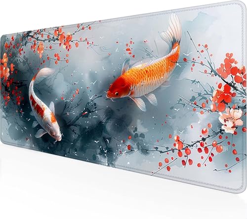 Gaming Mauspad Fisch Mauspad XXL 1200x600mm, Gaming Zubehör Weiß Mauspad Gaming rutschfeste Gummibasis Mouse pad Vernähte Kanten Schreibtischunterlage für Home Office, Geschenke für Männer X-8 von Zeipopge