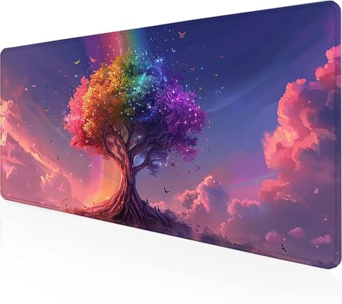 Gaming Mauspad Himmel Mauspad XXL 900 x 400 x 3 mm, Gaming Zubehör Rosa Mauspad Gaming rutschfeste Gummibasis Mouse pad Vernähte Kanten Schreibtischunterlage für Home Office, Geschenke für Männer 5-3 von Zeipopge