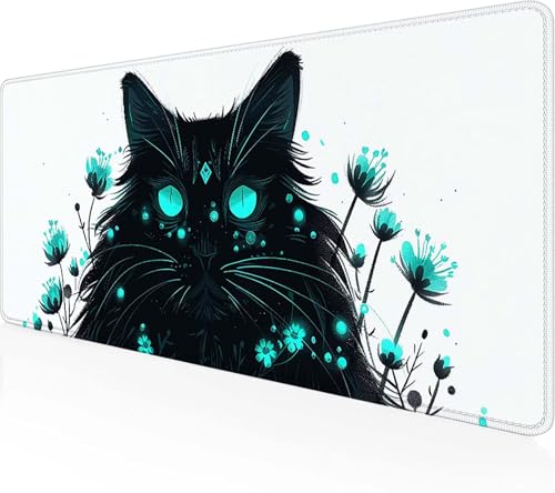 Gaming Mauspad Katze Mauspad XXL 900x400 mm, Gaming Zubehör Weiß Mauspad Gaming rutschfeste Gummibasis Mouse pad Vernähte Kanten Schreibtischunterlage für Home Office, Geschenke für Männer P-0 von Zeipopge