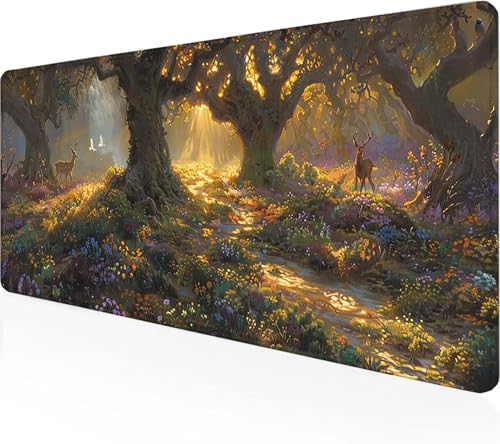 Gaming Mauspad Landschaft Mauspad XXL 900 x 400 x 3 mm, Gaming Zubehör Grün Mauspad Gaming rutschfeste Gummibasis Mouse pad Vernähte Kanten Schreibtischunterlage für Office, Geschenke für Männer 1-A von Zeipopge