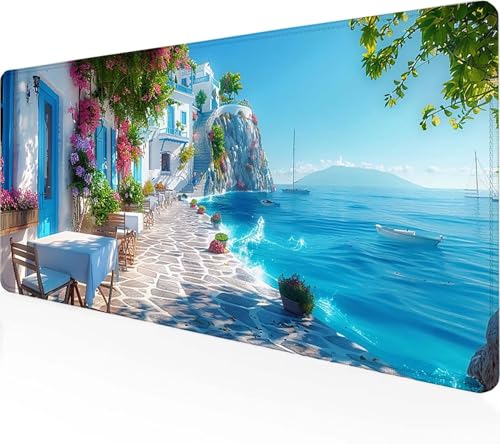 Gaming Mauspad Landschaft Mauspad XXL 900x300 mm, Gaming Zubehör Blau Mauspad Gaming rutschfeste Gummibasis Mouse pad Vernähte Kanten Schreibtischunterlage für Home Office, Geschenke für Männer 3-8 von Zeipopge