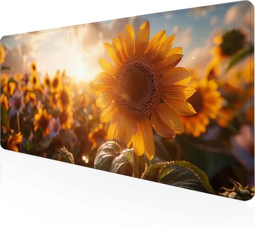 Gaming Mauspad Sonnenblume Mauspad XXL 700x300mm, Gaming Zubehör Gelb Mauspad Gaming rutschfeste Gummibasis Mouse pad Vernähte Kanten Schreibtischunterlage für Home Office, Geschenke für Männer S-D von Zeipopge