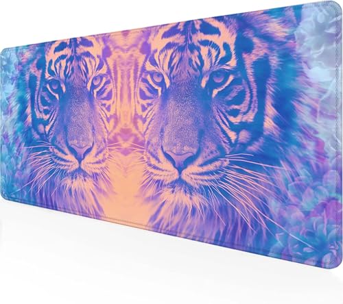 Gaming Mauspad Tiger Mauspad XXL 900 x 400 x 3 mm, Gaming Zubehör Weiß Mauspad Gaming rutschfeste Gummibasis Mouse pad Vernähte Kanten Schreibtischunterlage für Home Office, Geschenke für Männer W-Z von Zeipopge