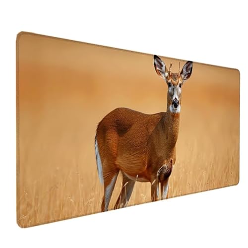 Gaming Mauspad XXL 80 x 30 cm, Mauspad Groß Gelb Desk Mat REH Mouse Pad Vernähte Kanten Wasserdicht Anti-Rutsch Tischunterlage Verbessert Präzision und Geschwindigkeit-Für PC, Laptop 8-O von Zeipopge