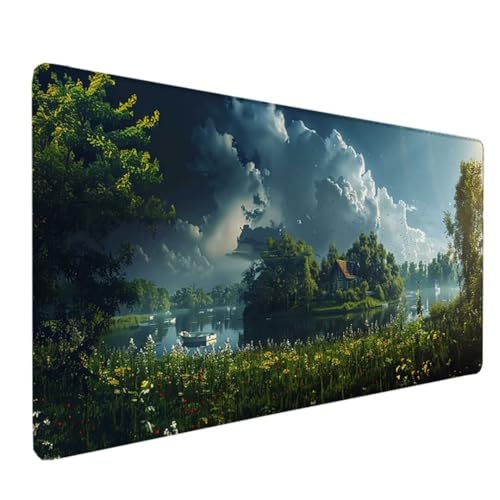 Gaming Mauspad XXL 80 x 30 cm, Mauspad Groß GrüN Desk Mat Landschaft Mouse Pad Vernähte Kanten Wasserdicht Anti-Rutsch Tischunterlage Verbessert Präzision und Geschwindigkeit-Für PC, Laptop 3-0 von Zeipopge