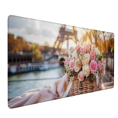 Gaming Mauspad XXL 80 x 40 cm, Mauspad Groß Rosa Desk Mat Eiffelturm Mouse Pad Vernähte Kanten Wasserdicht Anti-Rutsch Tischunterlage Verbessert Präzision und Geschwindigkeit-Für PC, Laptop 9-U von Zeipopge