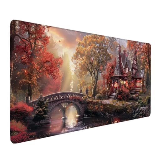 Gaming Mauspad XXL 800x400x3MM, Mauspad Groß Braun Desk Mat HäUser Mouse Pad Vernähte Kanten Wasserdicht Anti-Rutsch Tischunterlage Verbessert Präzision und Geschwindigkeit-Für PC, Laptop 0-0 von Zeipopge