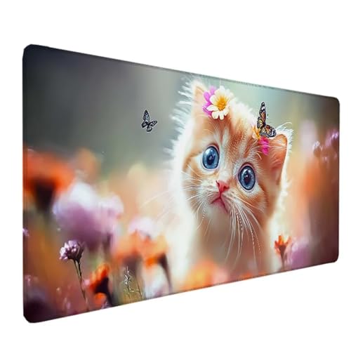 Gelb Mousepad XXL 900x400x3MM Schreibtischunterlage, Gaming Mauspad Katze Mouse Pad Wasserdicht und Langlebig Mousepad Groß mit Vernähte Kanten für PC, Laptop, Gaming, Büro, Zuhause Deko Geschenk 2-1 von Zeipopge