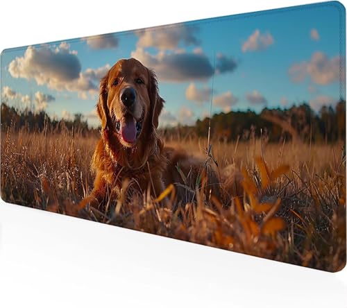 Mauspad Hund, Schreibtischunterlage Gelb Gaming Mousepad XXL 800 x 400 x 3 mm, WassXerdicht Anti-Rutsch Mousepad Computer Zubehör Vernähte Kanten Gaming Mauspad für Home Office Spiel, Geschenke 8-G von Zeipopge