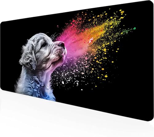 Mauspad Hund, Schreibtischunterlage Schwarz Gaming Mousepad XXL 800 x 300 x 3 mm, WassXerdicht Anti-Rutsch Mousepad Computer Zubehör Vernähte Kanten Gaming Mauspad für Home Office Spiel, Geschenke 2-4 von Zeipopge