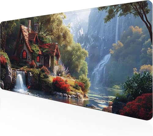 Mauspad Landschaft, Schreibtischunterlage Grün Gaming Mousepad XXL 1000x500x3 mm, WassXerdicht Anti-Rutsch Mousepad Computer Zubehör Vernähte Kanten Gaming Mauspad für Home Office Spiel, Geschenke I-1 von Zeipopge