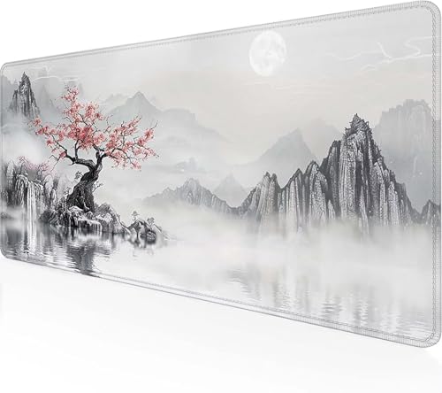 Mauspad Landschaft, Schreibtischunterlage Weiß Gaming Mousepad XXL 600 x 300 x 3 mm, WassXerdicht Anti-Rutsch Mousepad Computer Zubehör Vernähte Kanten Gaming Mauspad für Office Spiel, Geschenke L-3 von Zeipopge