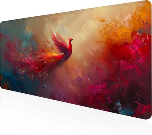 Mauspad Phönix, Schreibtischunterlage Rot Gaming Mousepad XXL 600x300x3 mm, WassXerdicht Anti-Rutsch Mousepad Computer Zubehör Vernähte Kanten Gaming Mauspad für Home Office Spiel, Geschenke H-Q von Zeipopge