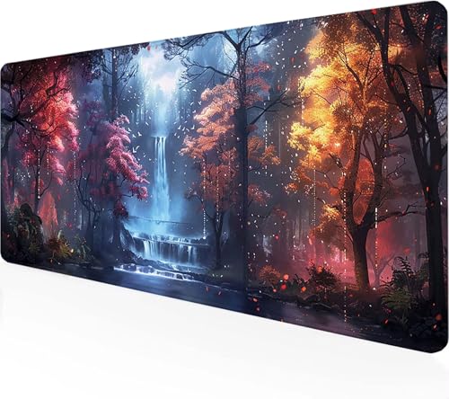 Mauspad Wald, Schreibtischunterlage Schwarz Gaming Mousepad XXL 800x300mm, WassXerdicht Anti-Rutsch Mousepad Computer Zubehör Vernähte Kanten Gaming Mauspad für Home Office Spiel, Geschenke 7-1 von Zeipopge