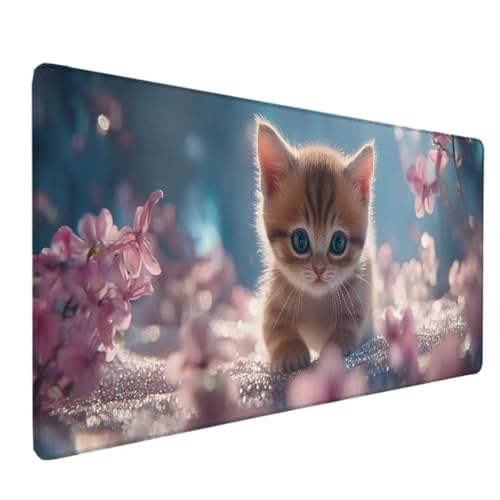 Rosa Mousepad XXL 70 x 30 cm Schreibtischunterlage, Gaming Mauspad Katze Mouse Pad Wasserdicht und Langlebig Mousepad Groß mit Vernähte Kanten für PC, Laptop, Gaming, Büro, Zuhause Deko Geschenk 9-D von Zeipopge