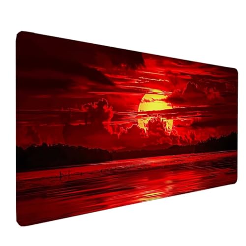 Rot Mousepad XXL 900x400 MM Schreibtischunterlage, Gaming Mauspad Sonnenuntergang Mouse Pad Wasserdicht und Langlebig Mousepad Groß mit Vernähte Kanten für PC, Laptop, Gaming, Büro, Zuhause Deko 6-3 von Zeipopge