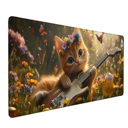 Schwarz Mousepad XXL 70 x 30 cm Schreibtischunterlage, Gaming Mauspad Katze Mouse Pad Wasserdicht und Langlebig Mousepad Groß mit Vernähte Kanten für PC, Laptop, Gaming, Büro, Zuhause Deko H-K von Zeipopge