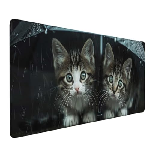 Schwarz Mousepad XXL 700x300 MM Schreibtischunterlage, Gaming Mauspad Katze Mouse Pad Wasserdicht und Langlebig Mousepad Groß mit Vernähte Kanten für PC, Laptop, Gaming, Büro, Zuhause Deko I-1 von Zeipopge