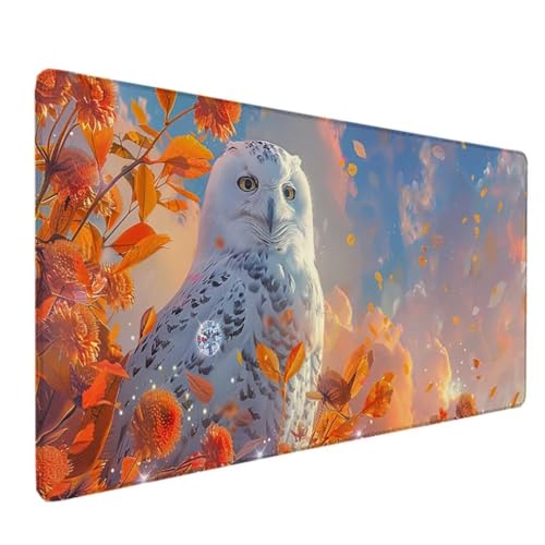 Weiß Mousepad XXL 120 x 60 cm Schreibtischunterlage, Gaming Mauspad Eule Mouse Pad Wasserdicht und Langlebig Mousepad Groß mit Vernähte Kanten für PC, Laptop, Gaming, Büro, Zuhause Deko Geschenk 7-S von Zeipopge