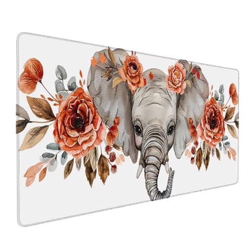 Weiß Mousepad XXL 1200x600x3MM Schreibtischunterlage, Gaming Mauspad Elefant Mouse Pad Wasserdicht und Langlebig Mousepad Groß mit Vernähte Kanten für PC, Laptop, Gaming, Büro, Zuhause Deko K-1 von Zeipopge