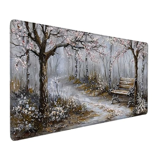 Weiß Mousepad XXL 700x300x3MM Schreibtischunterlage, Gaming Mauspad KirschblüTen Mouse Pad Wasserdicht und Langlebig Mousepad Groß mit Vernähte Kanten für PC, Laptop, Gaming, Büro, Zuhause Deko R-V von Zeipopge