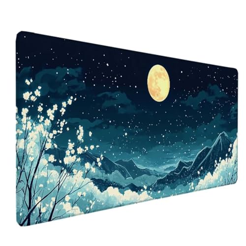 Weiß Mousepad XXL 90 x 30 cm Schreibtischunterlage, Gaming Mauspad KirschblüTen Mouse Pad Wasserdicht und Langlebig Mousepad Groß mit Vernähte Kanten für PC, Laptop, Gaming, Büro, Zuhause Deko C-1 von Zeipopge