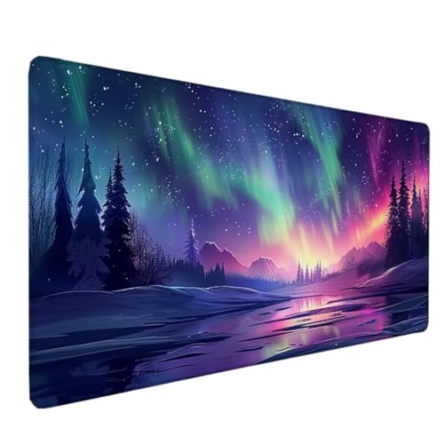 Zeipopge Gaming Mauspad XXL 800x400x3MM, Mauspad Groß Lila Desk Mat Aurora Mouse Pad Vernähte Kanten Wasserdicht Anti-Rutsch Tischunterlage Verbessert Präzision und Geschwindigkeit-Für PC, Laptop R-Q von Zeipopge