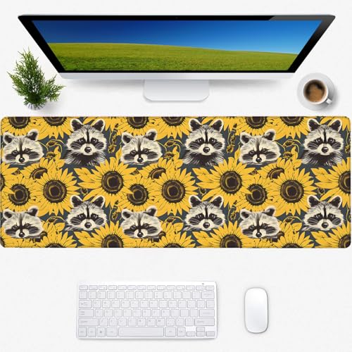 Gaming-Mauspad mit Waschbär und Sonnenblume, Schreibtischmatte, rutschfeste Gummiunterseite, coole ästhetische Mauspads für Computer, Laptop, Tastatur, Büro, Schule, Zuhause, Desktop-Zubehör, von Zeleda