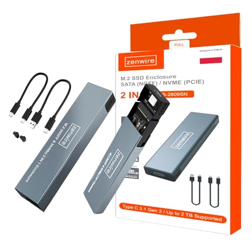 Zenwire SP28-1 - SSD-Gehäuse - Festplattengehäuse - Gehäuse-Adapter SSD - Adapter SSD - NVME/SATA PCIe M.2 USB-C M2 Gen2 10GB/s - Inklusive Kabel - Farbe: Dunkelgrau (Space Grey) von Zenwire