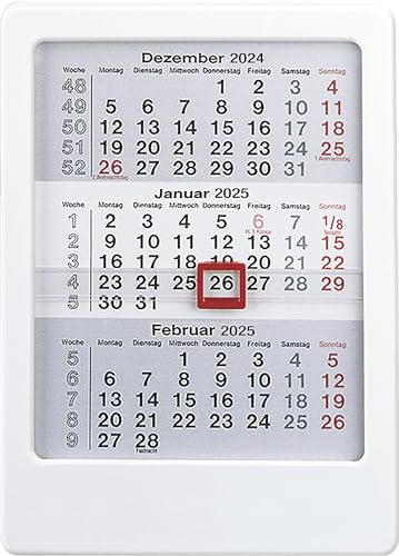 Zettler - 3-Monats-Tischaufsteller 2025 weiß,12x16cm, Tischkalender mit 3 Monaten auf 1 Seite, Datumsschieber, Feiertage hervorgehoben, Wochenzähler und deutsches Kalendarium von Zettler