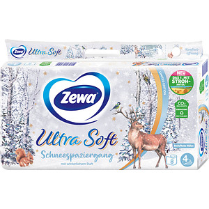 Zewa Toilettenpapier Ultra Soft "Schneespaziergang" 4-lagig, 8 Rollen von Zewa